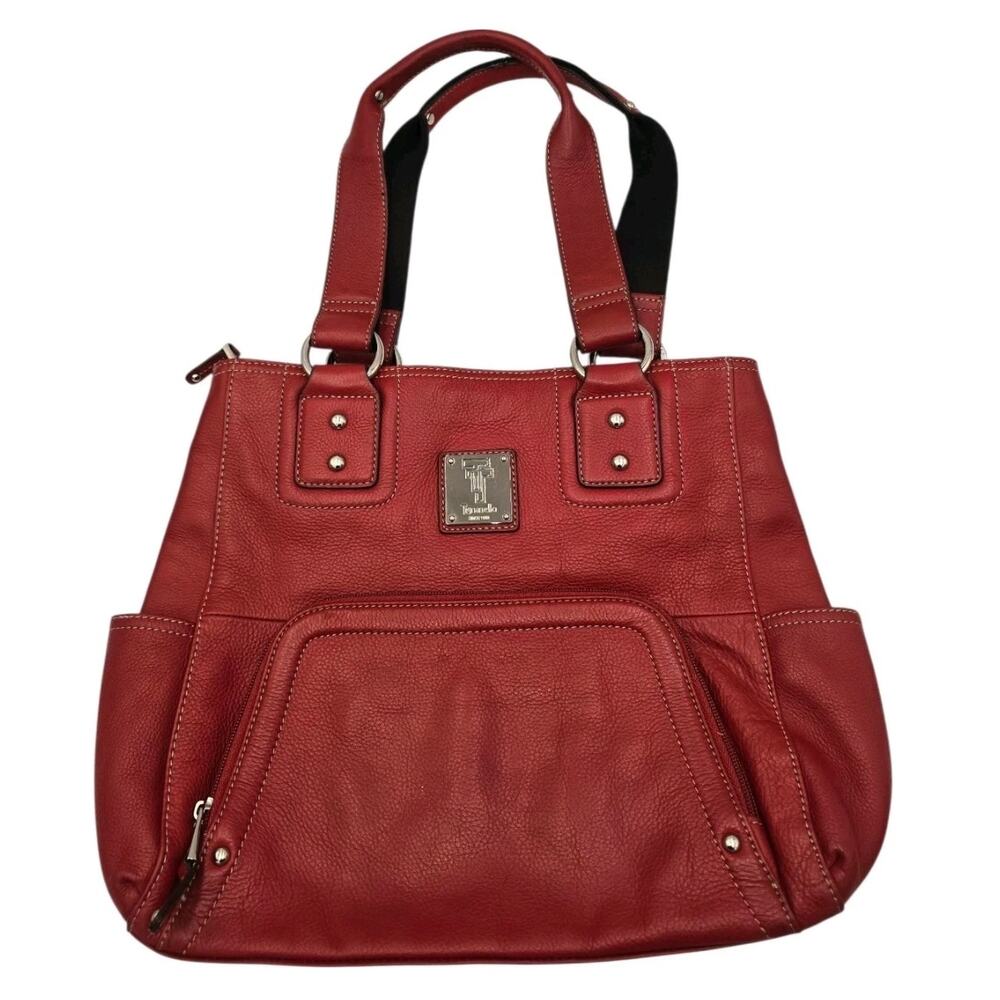 Tignanello Red Leather Satchel Shoulder Bag w/Inner & Outer Pockets EUC